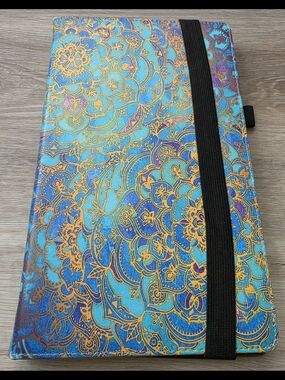 Stylish Blue & Gold Floral Tablet Cover For Amazon Fire 10 HD